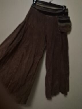 High-Rise Boho Pants in Brown with Striped Waistband